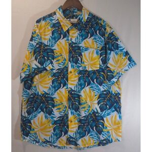 Oliver & Burke Mens 2XL Tropical Monstera Leaf Print Button Down Shirt NWOT